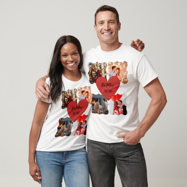 Personalised Valentines day heart 4 collage photo T-Shirt (Unisex)