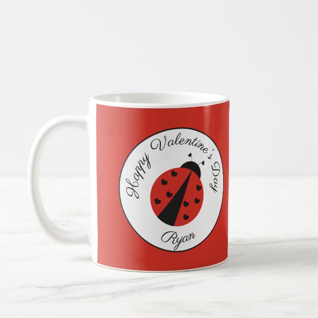 Personalised Valentine's Day Mug Ladybugs Hearts (Left)