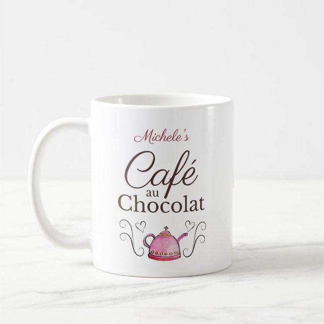 Personalised Valentine's Day Paris Cafe Chocolate Coffee Mug (Left)