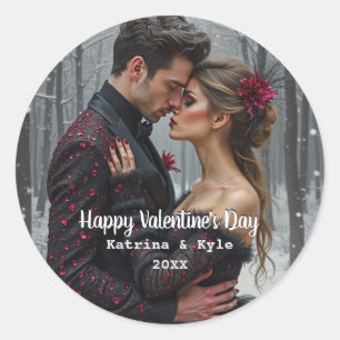 Personalised Valentine's Day Photo & Name  Classic Round Sticker