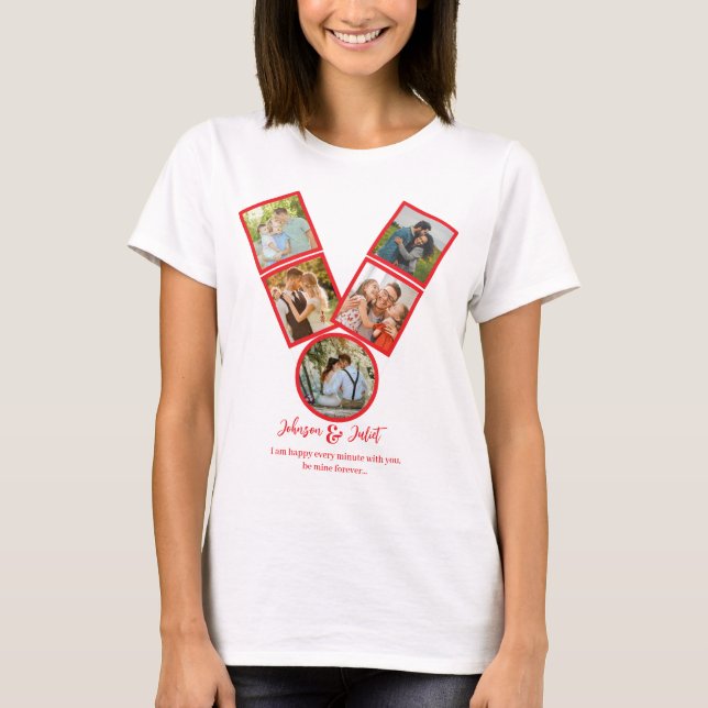 Personalised Valentines Day V-shaped Photo Collage T-Shirt (Front)