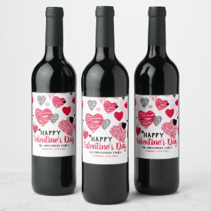 Personalised Valentine's Day Whimsical Hearts Wine Label