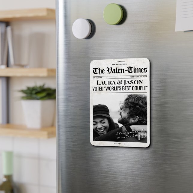 Personalised Valentines Gift Newspaper Magnet  (Personalized Valentine's Gift For Him, Custom Photo Couples Newspaper Fridge Magnet)