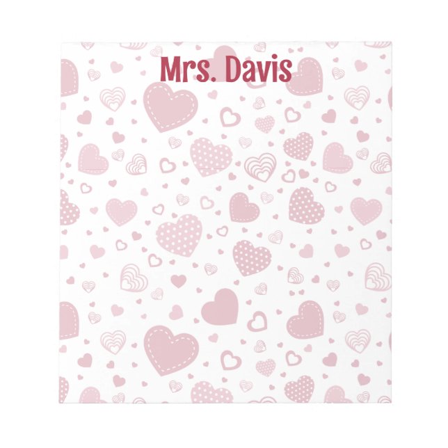 Personalised Valentine's Heart themed Red Notepad (Front)