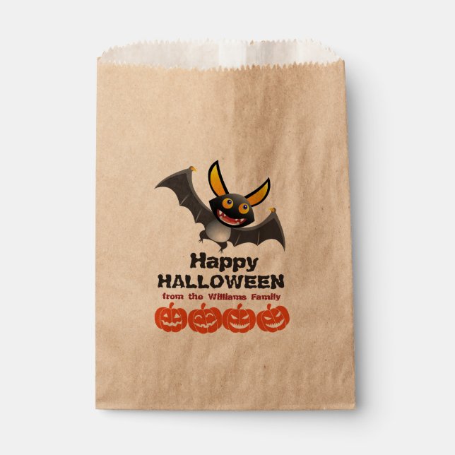 Personalised Vampire Bat & Pumpkins Halloween Favour Bag (Front)