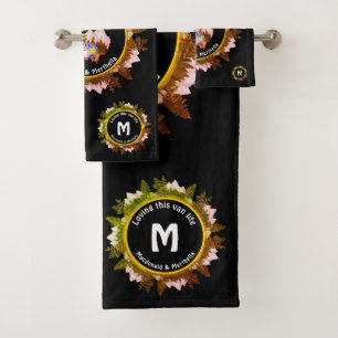 Personalised Van Life Camping MONOGRAM Black Bath Towel Set