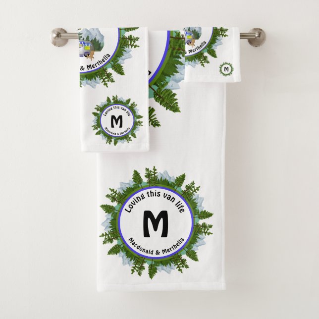 Personalised Van Life Travel Camping MONOGRAM Bath Towel Set (Insitu)