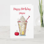 Personalised Vanilla Milkshake Birthday for Her Card<br><div class="desc">Happy Birthday card for a friend or family member. Cover has a cute ai art whimsical vanilla milkshake with whipped cream and cherries.</div>