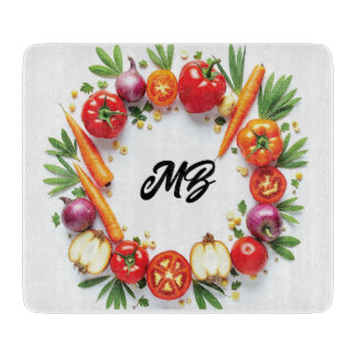 Personalised Vegetable Wreath Glass Cutting Board