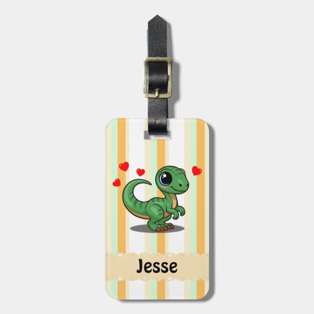 Personalised Velociraptor Dinosaur Bag Tag (Front Vertical)