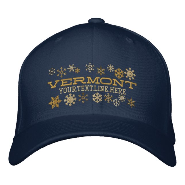 Personalised Vermont Winter Snowflakes Embroidered Hat (Front)