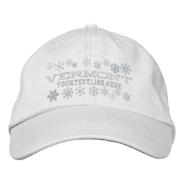 Personalised Vermont Winter Snowflakes Embroidered Hat (Front)