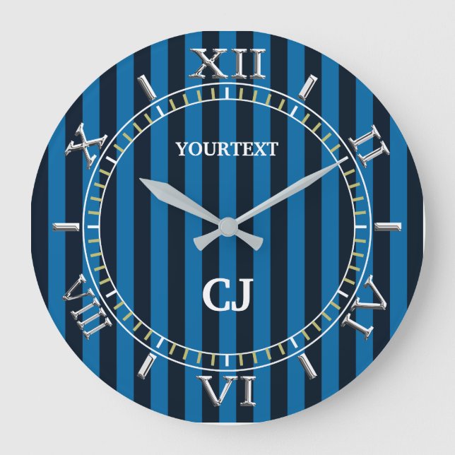 Personalised Vertical Blue Stripes Dial on a Large Clock (Front)