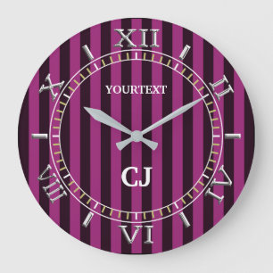 Personalised Vertical Fuchsia Stripes Dial on a Large Clock