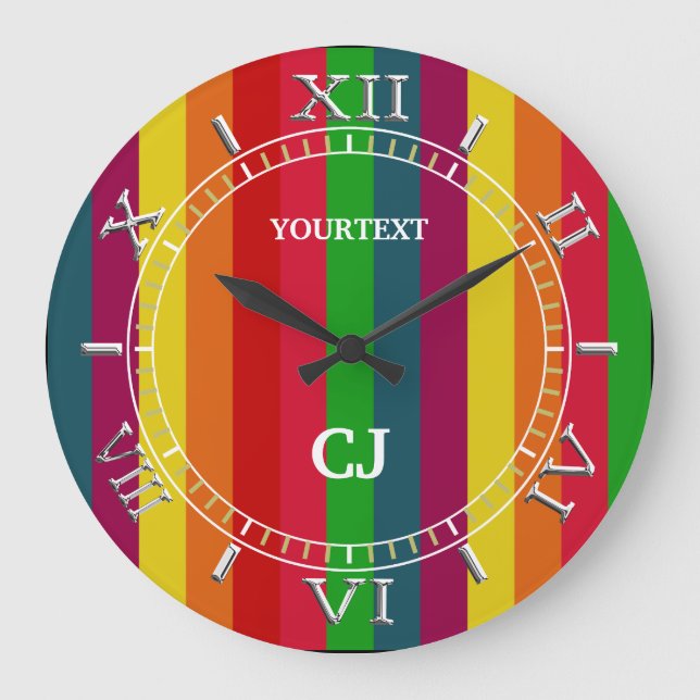 Personalised Vertical Rainbow Stripes Dial on a Large Clock (Front)