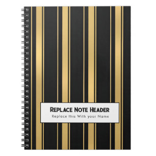 Personalised Vertical Stripe Black Gold Notebook
