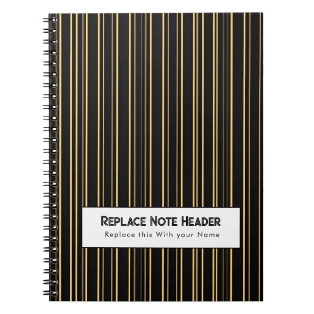 Personalised Vertical Stripe Black Gold Notebook (Front)
