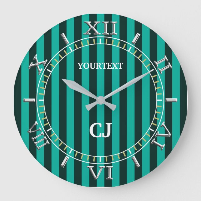 Personalised Vertical Turquoise Stripes Dial on a Large Clock (Front)