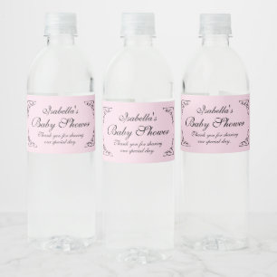 Personalised very chic pink girl's baby shower water bottle label