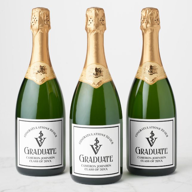 Personalised Veterinary School Graduation Party Sparkling Wine Label (Bottles)