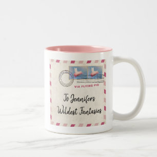Personalised Via Flying Pig Mail Two-Tone Coffee Mug