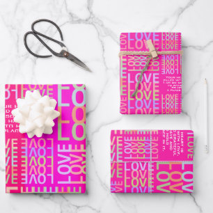 Personalised Vibrant and Hot Pink Forever "LOVE" Wrapping Paper Sheet