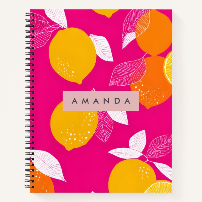 Personalised Vibrant Citrus Lemon Pattern Notebook (Front)