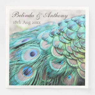 Personalised Vibrant Elegant Peacock Feathers Pape Napkin