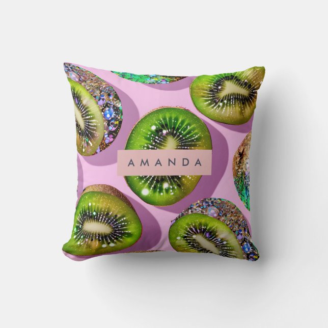 Personalised Vibrant Glitter Kiwi Pop Art Design Cushion (Front)