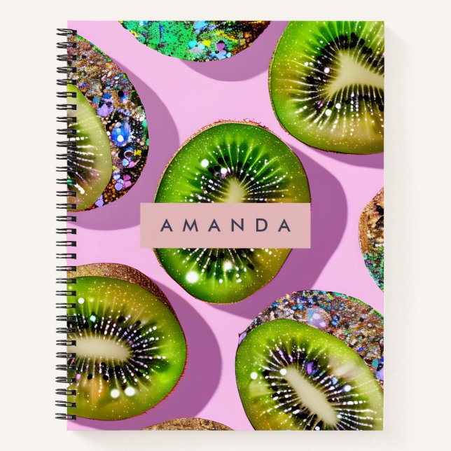 Personalised Vibrant Glitter Kiwi Pop Art Design Notebook (Front)