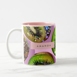 Personalised Vibrant Glitter Kiwi Pop Art Design Two-Tone Coffee Mug