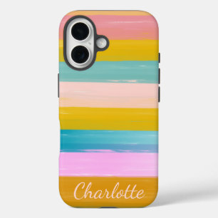 Personalised Vibrant Pastel Striped Brush Strokes iPhone 16 Case