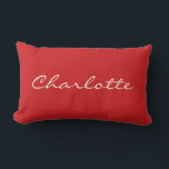 Personalised Vibrant Red Script Name Modern  Lumbar Cushion<br><div class="desc">A bold and stylish lumbar pillow featuring a personalised name in an elegant script font on a deep red background. This classic yet modern design makes a great accent for bedrooms,  living spaces,  nurseries,  or office decor. A thoughtful custom gift idea for birthdays,  housewarmings,  or special occasions.</div>