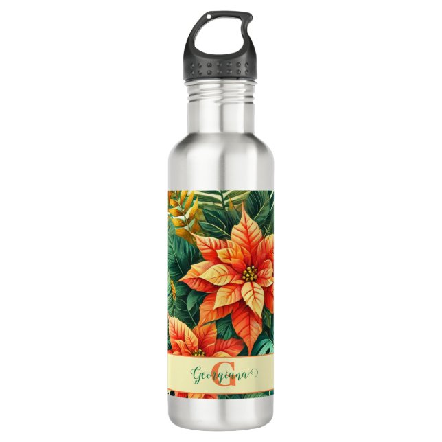 Personalised Vibrant Tropical Christmas Poinsettia 710 Ml Water Bottle (Front)