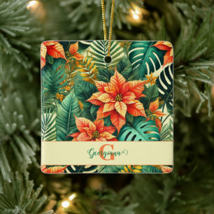 Personalised Vibrant Tropical Christmas Poinsettia Ceramic Ornament