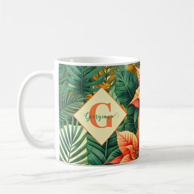 Personalised Vibrant Tropical Christmas Poinsettia Coffee Mug (Left)