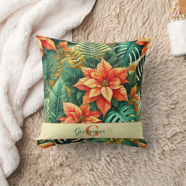 Personalised Vibrant Tropical Christmas Poinsettia Cushion (Blanket)