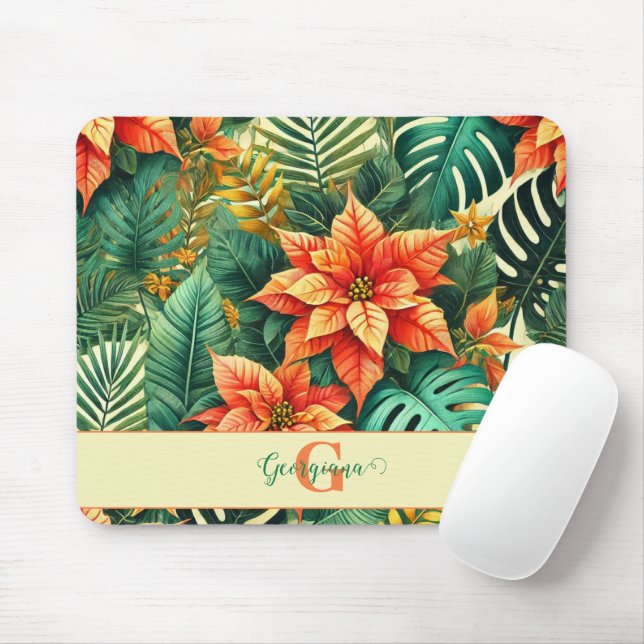 Personalised Vibrant Tropical Christmas Poinsettia Mouse Pad (With Mouse)