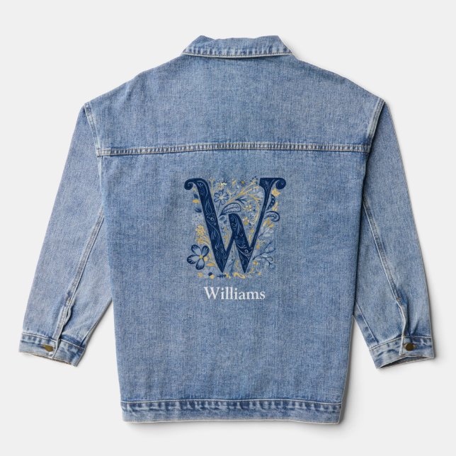 Personalised Victorian Calligraphy Monogram W Denim Jacket (Back)