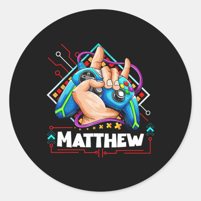 Personalised Video Game Design- Boys Named Matthew Classic Round Sticker (Front)