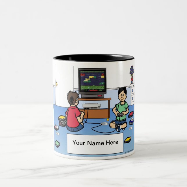 Personalised Video Game Player - Male Cartoon Two-Tone Coffee Mug (Center)