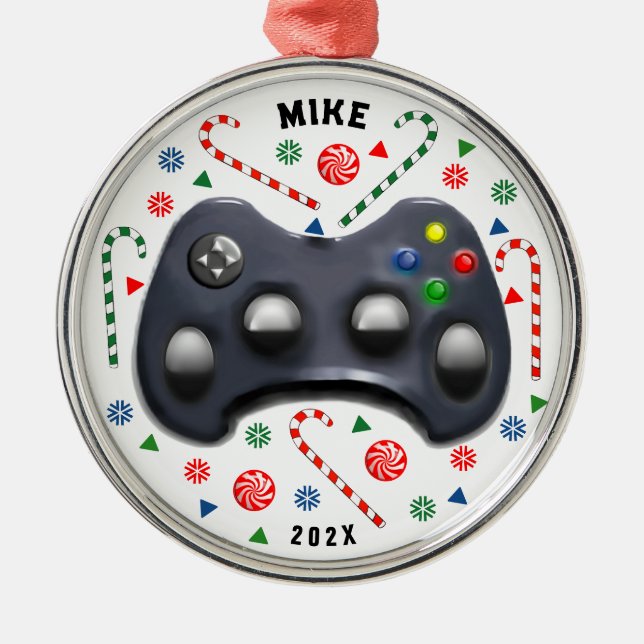 Personalised Video Gamer Holiday Gift Metal Orname Metal Ornament (Front)