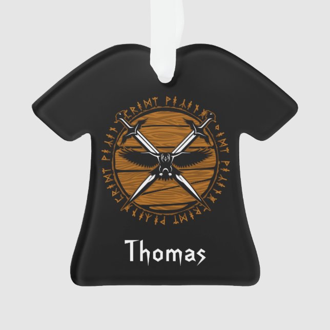 Personalised Viking Crossed Swords and Raven Ornament (Front)