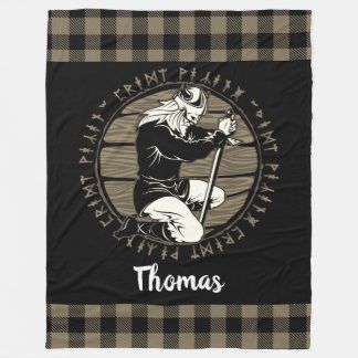 Personalised Viking Kneeling Prayer Rune Tan Black Fleece Blanket