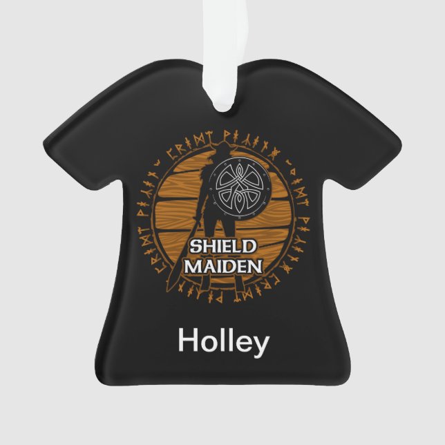 Personalised Viking Shield Maiden With Runes Ornament (Front)