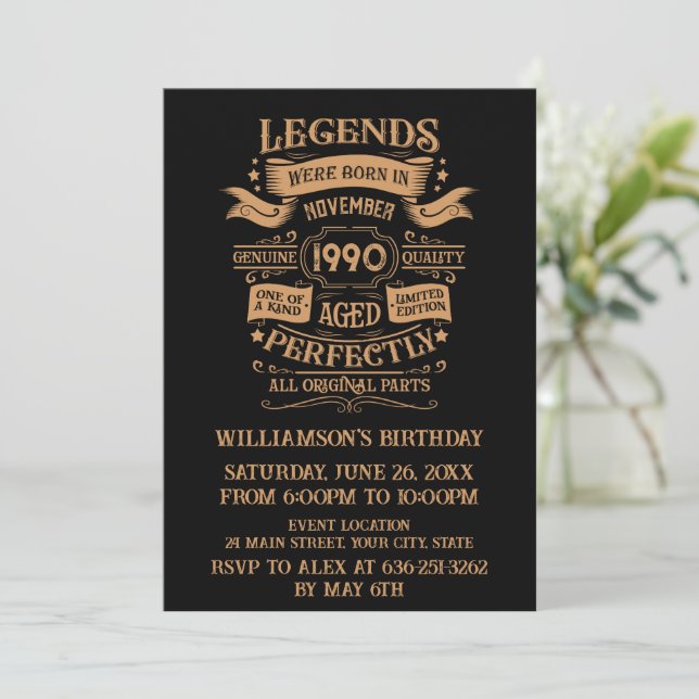 Personalised vintage 35th birthday party invitation (Standing Front)