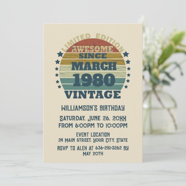 Personalised vintage 35th birthday party invitation (Standing Front)