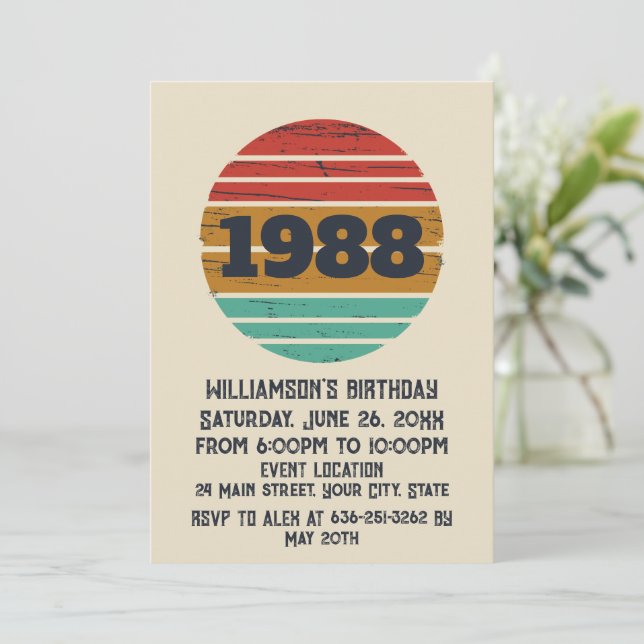 Personalised vintage 35th birthday party invitation (Standing Front)
