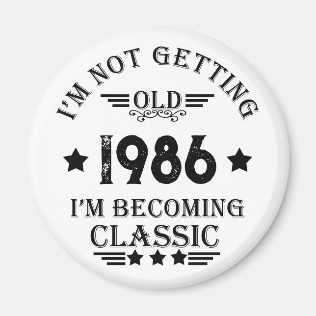 Personalised vintage 35th birthday party magnet (Front)