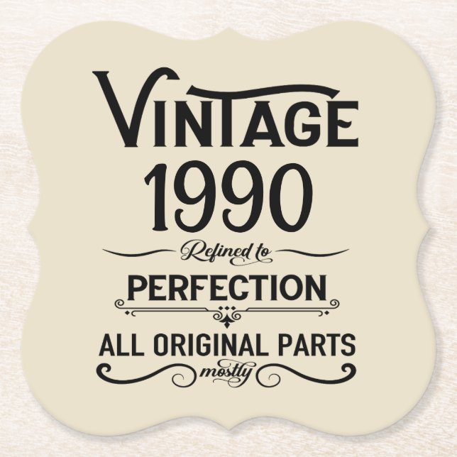 Personalised vintage 35th birthday party paper coaster (Front)